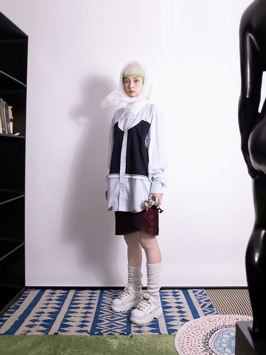 MEOW Lace Overlay Shirt