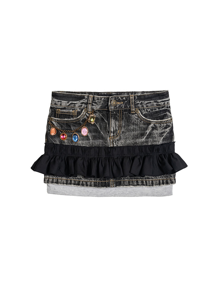 Jewel Charm Micro Skirt (Low-rise Waist:29")